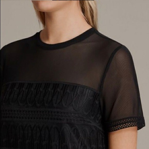 ALL SAINTS CHARLTON  MESH MINI DRESS IN BLACK - Picture 3 of 16